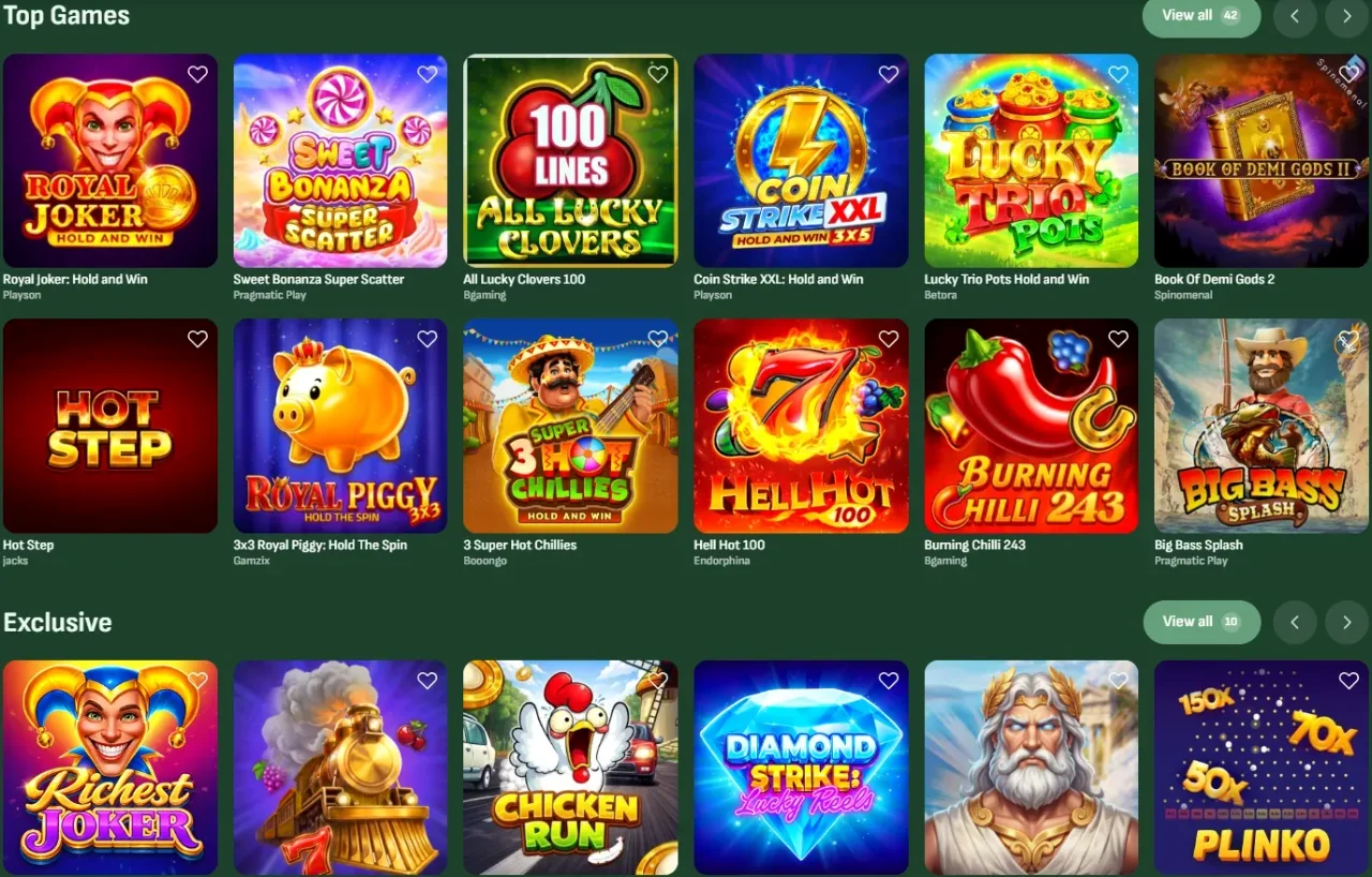 Casino game grid with slots and live tables