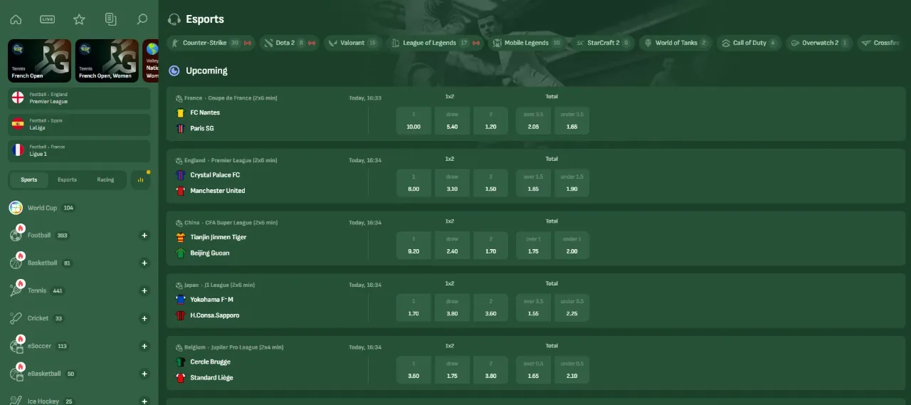 Sportsbook en esports met live streaming en weddenschappen bij Betsixty