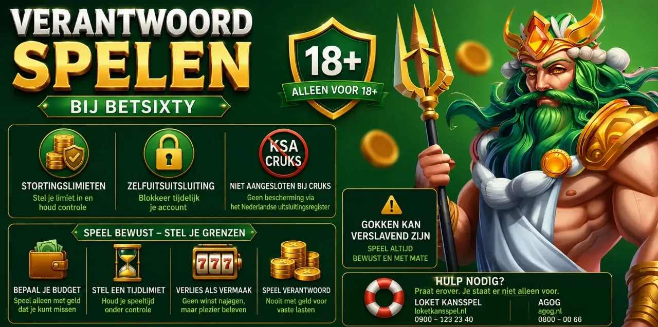 Verantwoord spelen tools, limieten en 18-plus icoon bij Betsixty